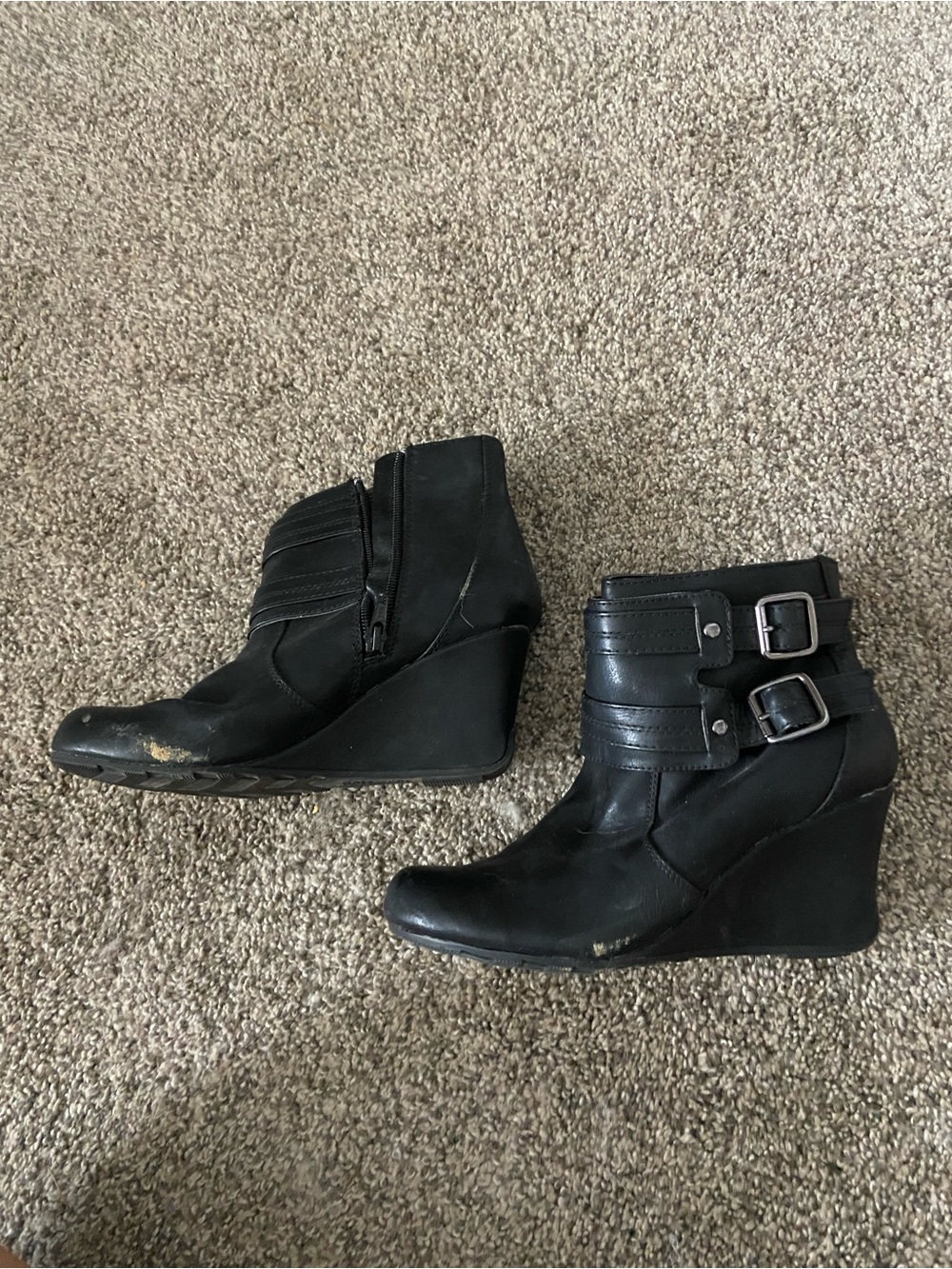 Kenneth Cole Reaction Black Wedge Ankle Boots with Buckle Straps